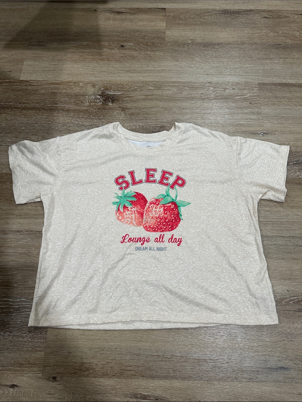 Sleep Strawberry Graphic Tee - Cream/Pink Kids Top pajama shirt - flame resist